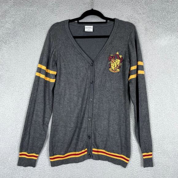 Hot Topic Sweaters - Hot Topic Harry Potter Gryffindor Cardigan Womens XL Grey Yellow Hogwarts